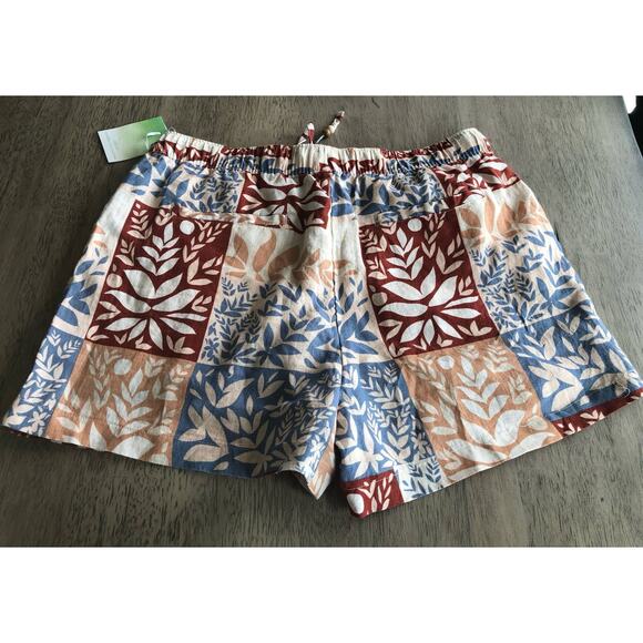 Sigrid Olsen tropical Print 100% Linen Drawstring Shorts - L - Picture 3 of 4